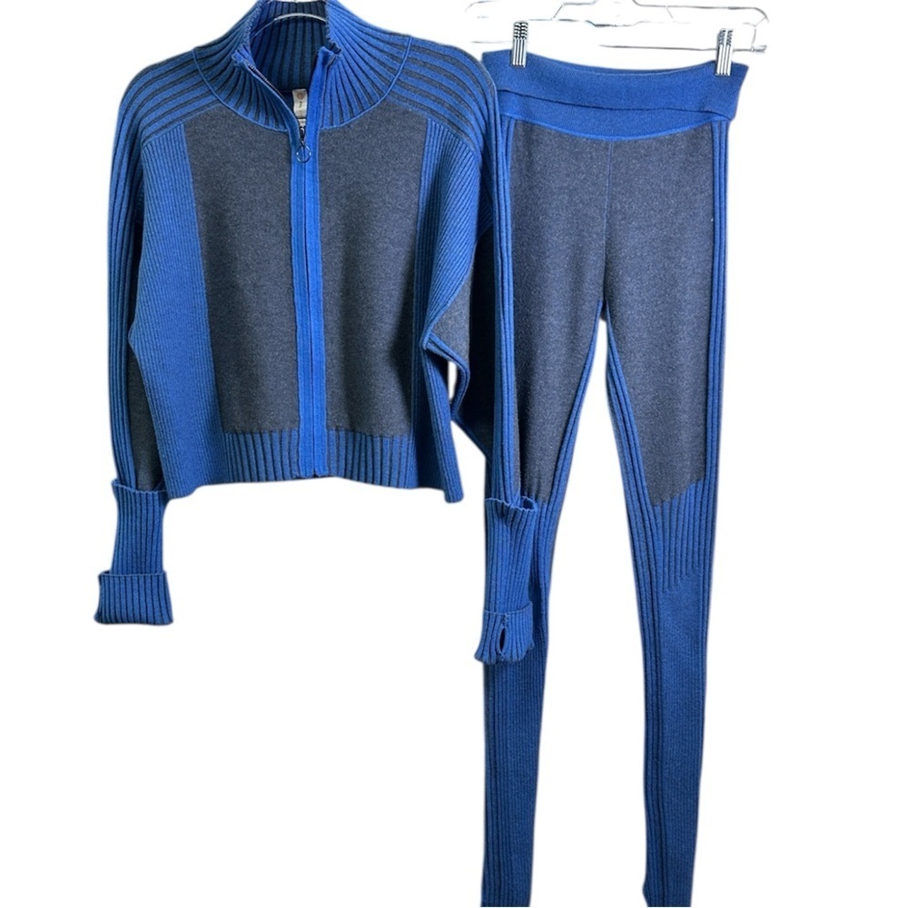 Daily Practice Anthropologie Two Tone Knit Set Zip Top S Leggings XS Athleisure - Picture 4 of 15